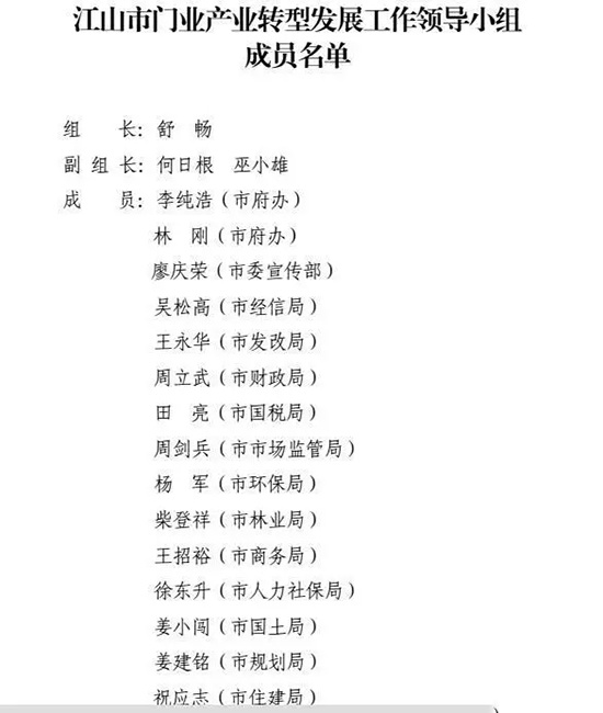 江山門業轉型發展實施意見
