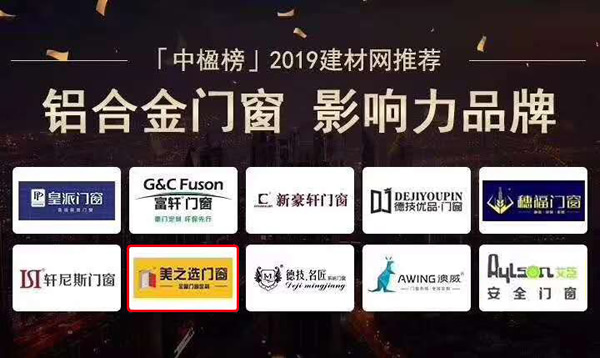 美之選門窗榮獲【中楹榜】2019中國建材網優選品牌“鋁合金門窗影響力品牌”