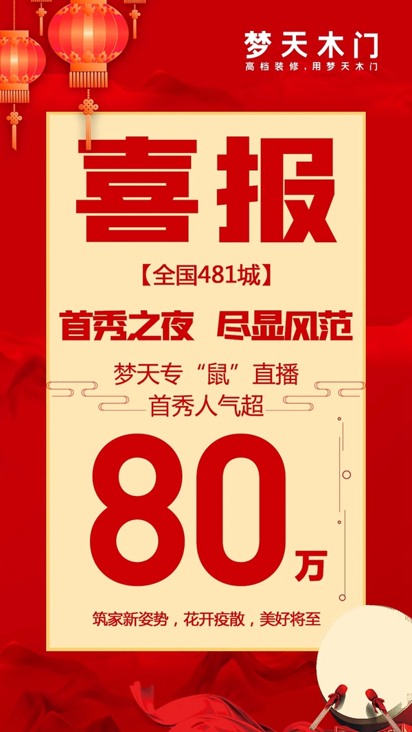 夢天木門開年直播首秀2小時人氣超80萬