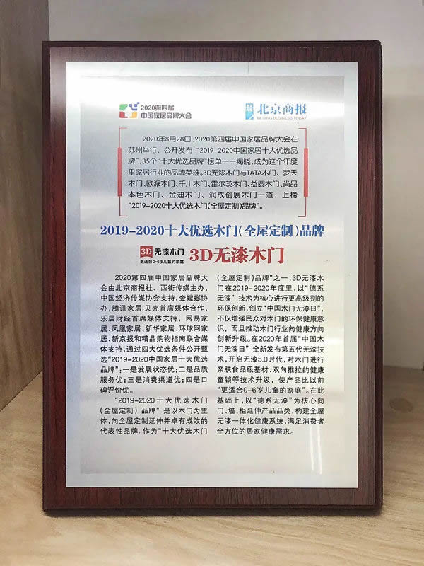 榮譽滿貫，3D無漆木門再攬五項行業殊榮