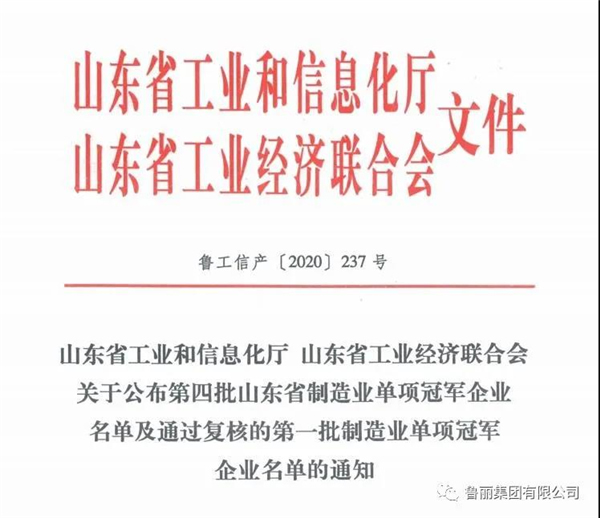魯麗木業獲“山東省制造業單項冠軍企業”稱號