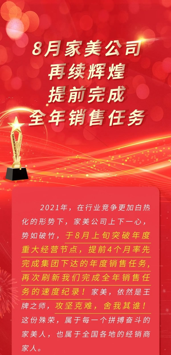 美心家美木門8月再續輝煌 提前完成全年銷售任務