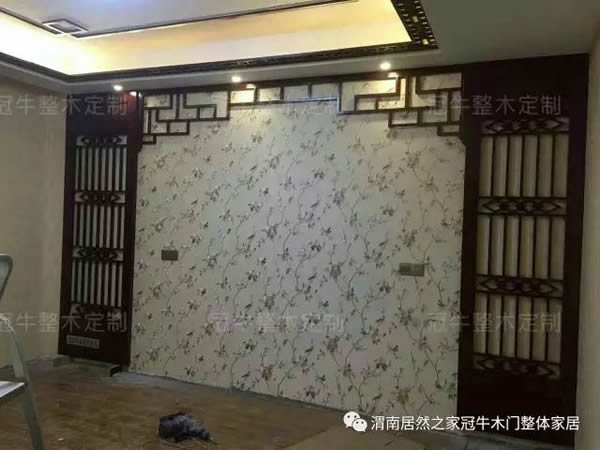 冠牛木門 | 新中式電視背景墻，古典雅致