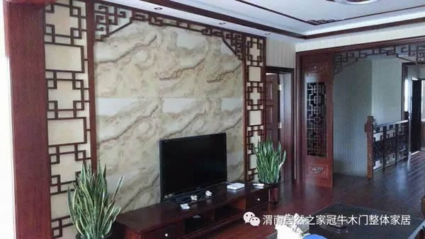 冠牛木門 | 新中式電視背景墻，古典雅致