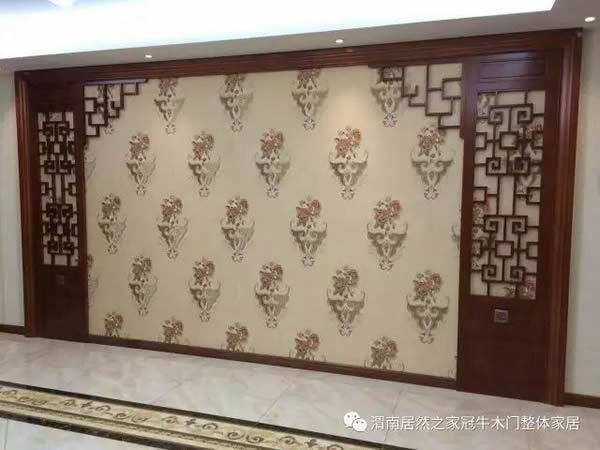 冠牛木門 | 新中式電視背景墻，古典雅致